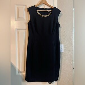 Calvin Klein Black Midi Sheath Dress with Gold Chain